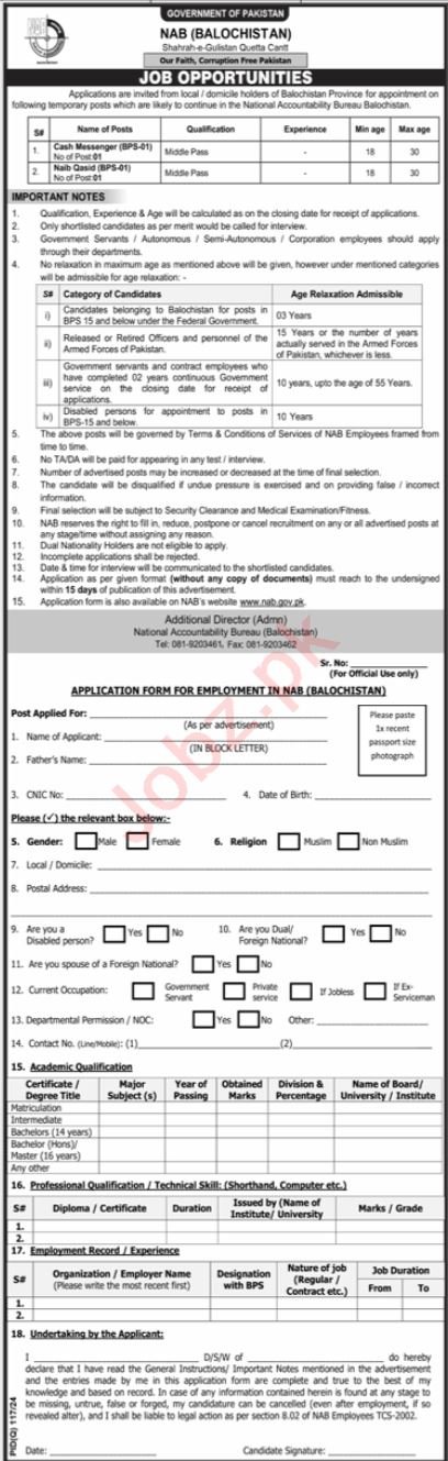 National Accountability Bureau Quetta Jobs Apply Today