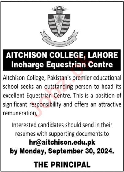 Aitchison College Lahore Jobs Apply Today