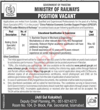 Ministry Of Railways Islamabad Jobs Apply Today