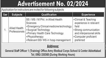 Army Medical Corps School and Centre Abbottabad Jobs Apply Today