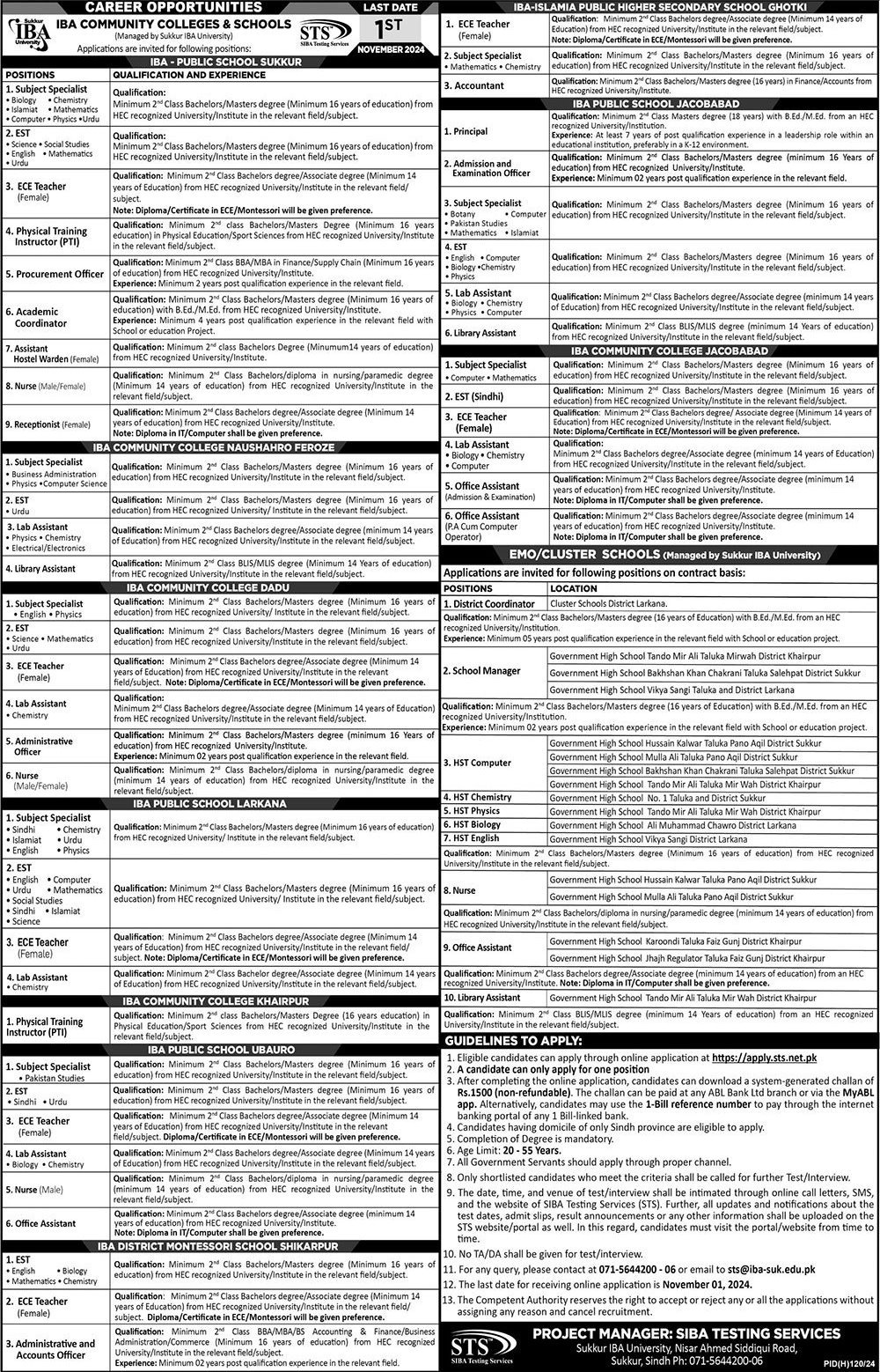 IBA Community College And School Sukkur Jobs Apply Today